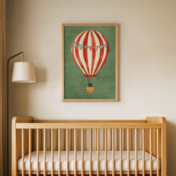 Yeşil Uçan Balon Çocuk Odası Duvar Posteri Çerçeveli Tablo Dekorasyon