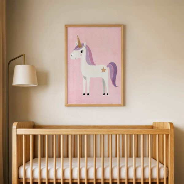 Sevimli Beyaz Unicorn Çocuk Odası Duvar Posteri Çerçeveli Tablo Dekorasyon