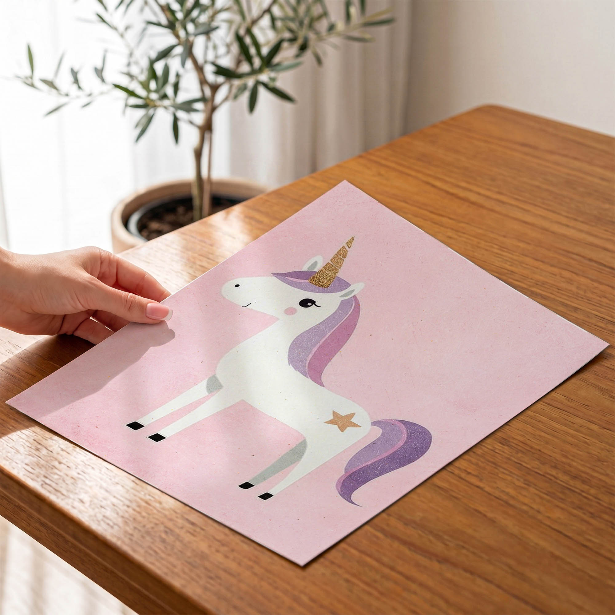 Sevimli Beyaz Unicorn Çocuk Odası Duvar Posteri Çerçeveli Tablo Dekorasyon - Görsel 4
