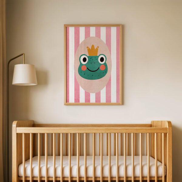 Pembe Çizgili Kurbağa Çocuk Odası Duvar Posteri Çerçeveli Tablo Dekorasyon