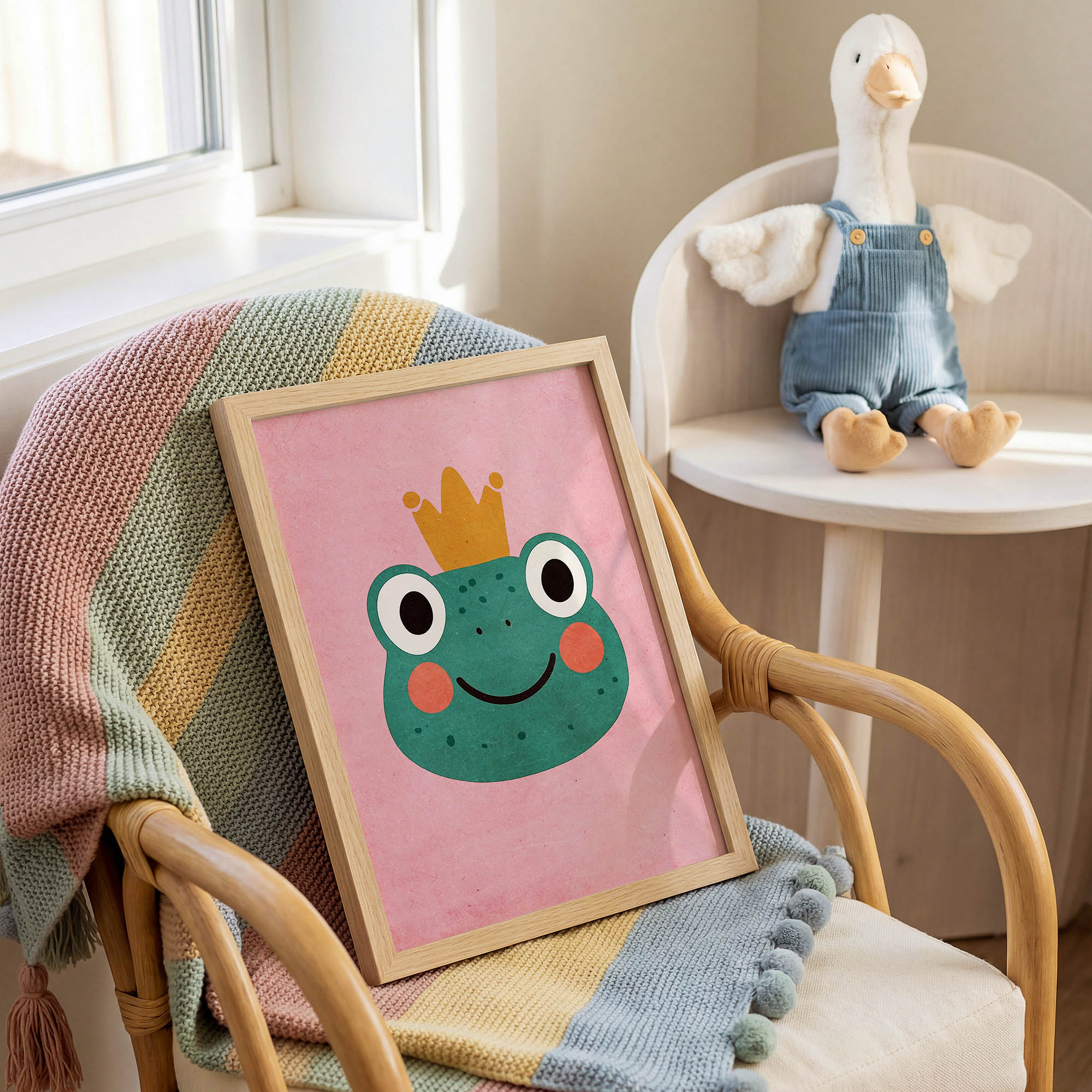 Taçlı Pembe Kurbağa Çocuk Odası Duvar Posteri Çerçeveli Tablo Dekorasyon - Görsel 2