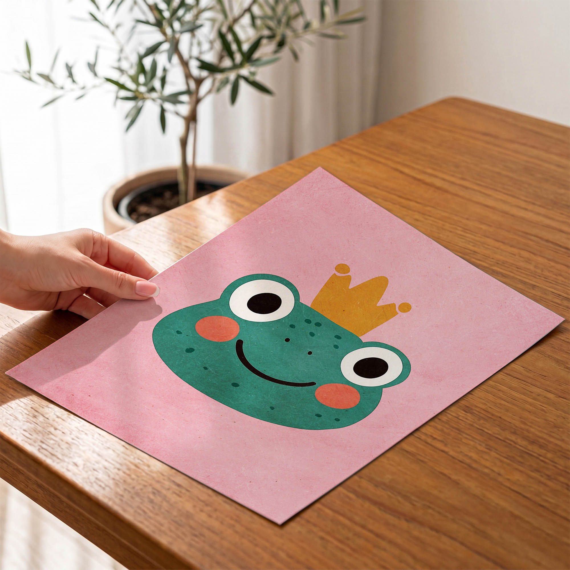 Taçlı Pembe Kurbağa Çocuk Odası Duvar Posteri Çerçeveli Tablo Dekorasyon - Görsel 4