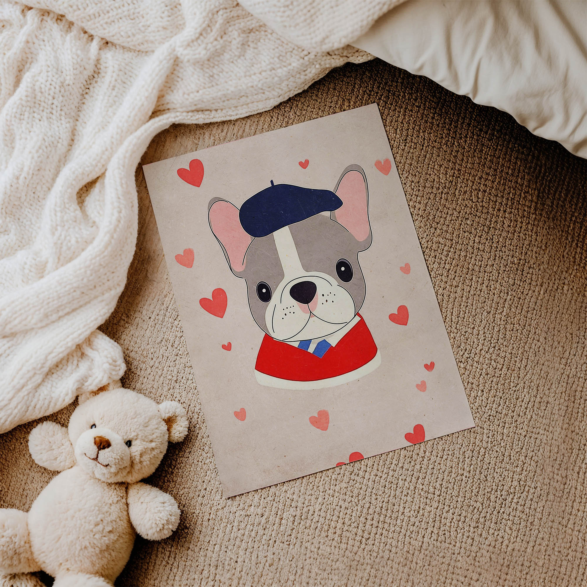 Ressam Yavru Köpek Çocuk Odası Duvar Posteri Çerçeveli Tablo Dekorasyon - Görsel 3