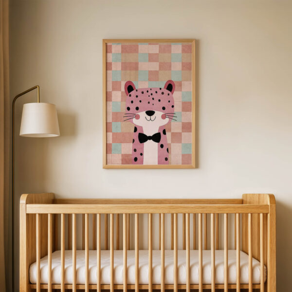 Pembe Benekli Panter Çocuk Odası Duvar Posteri Çerçeveli Tablo Dekorasyon