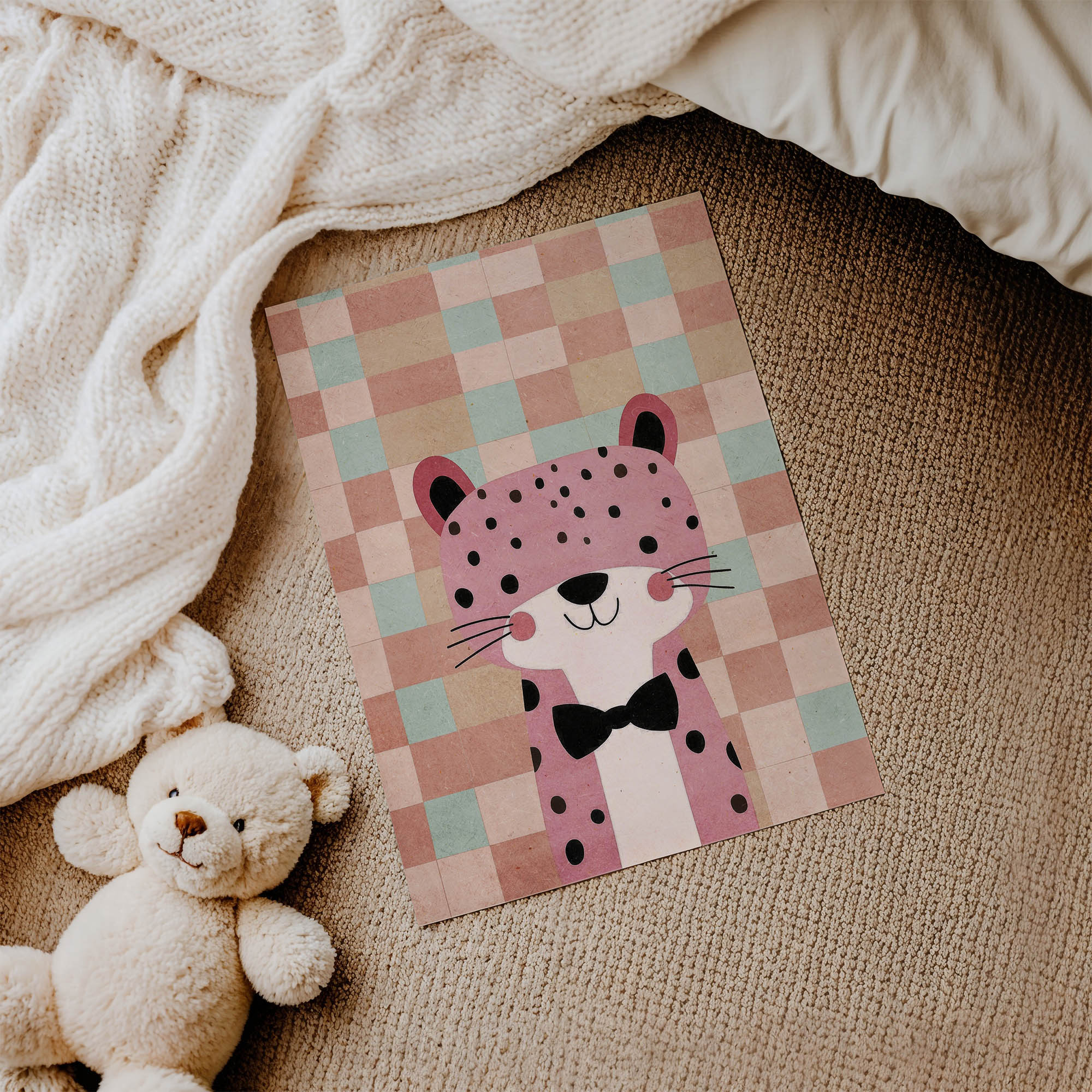 Pembe Benekli Panter Çocuk Odası Duvar Posteri Çerçeveli Tablo Dekorasyon - Görsel 3