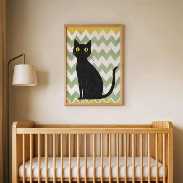 Siyah Kedi Çocuk Odası Duvar Posteri Çerçeveli Tablo Dekorasyon