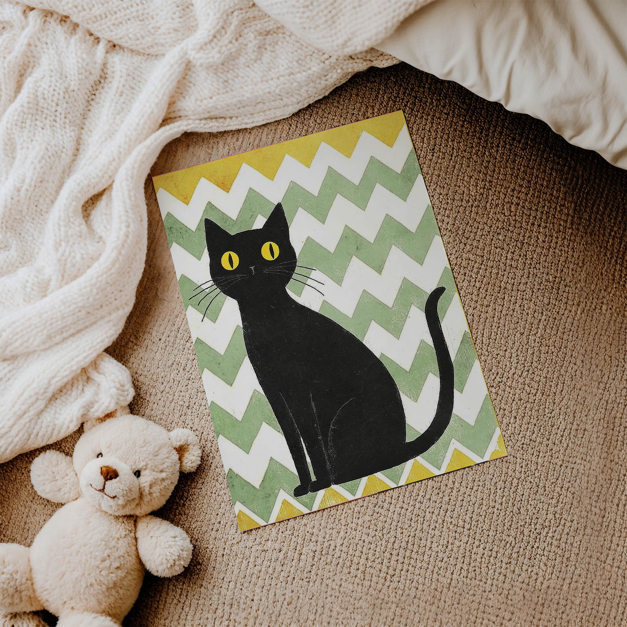 Siyah Kedi Çocuk Odası Duvar Posteri Çerçeveli Tablo Dekorasyon - Görsel 3
