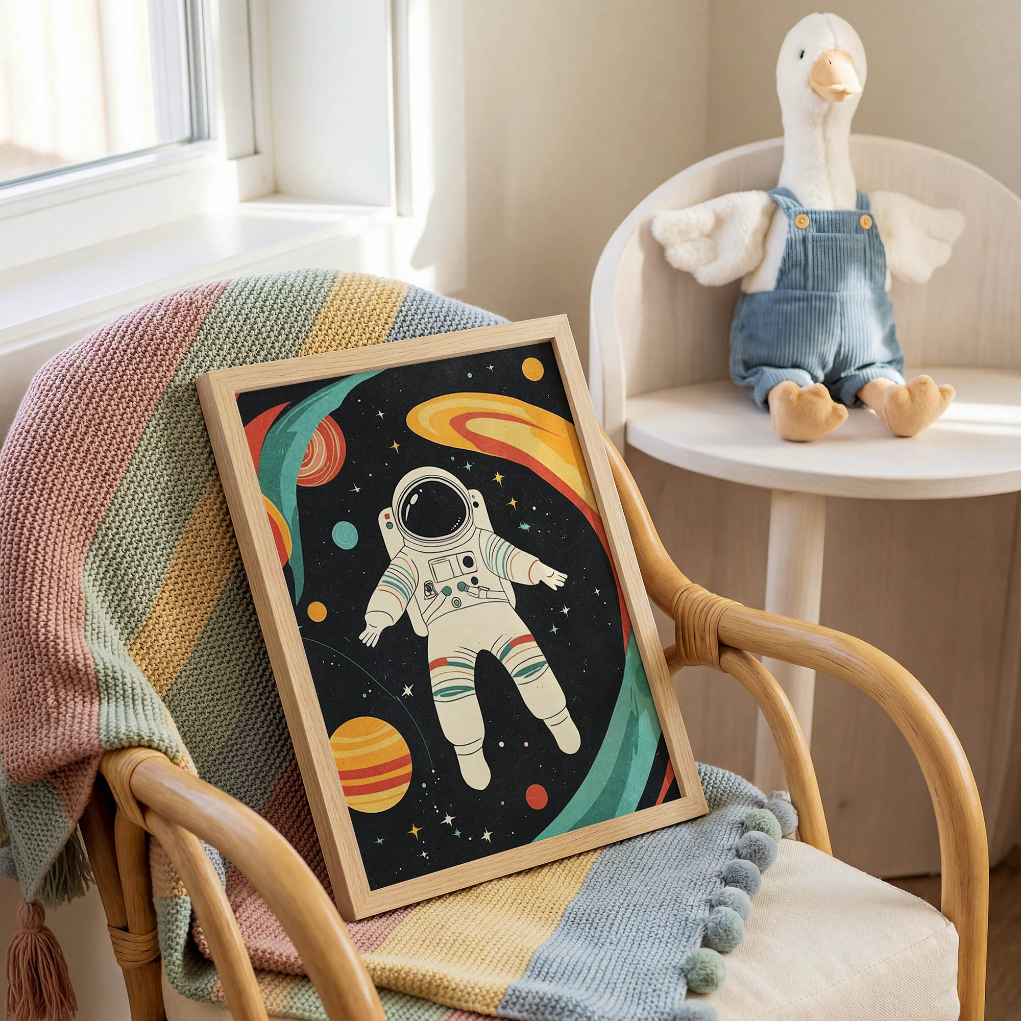 Uzayda Astronot Çocuk Odası Duvar Posteri Çerçeveli Tablo Dekorasyon - Görsel 2
