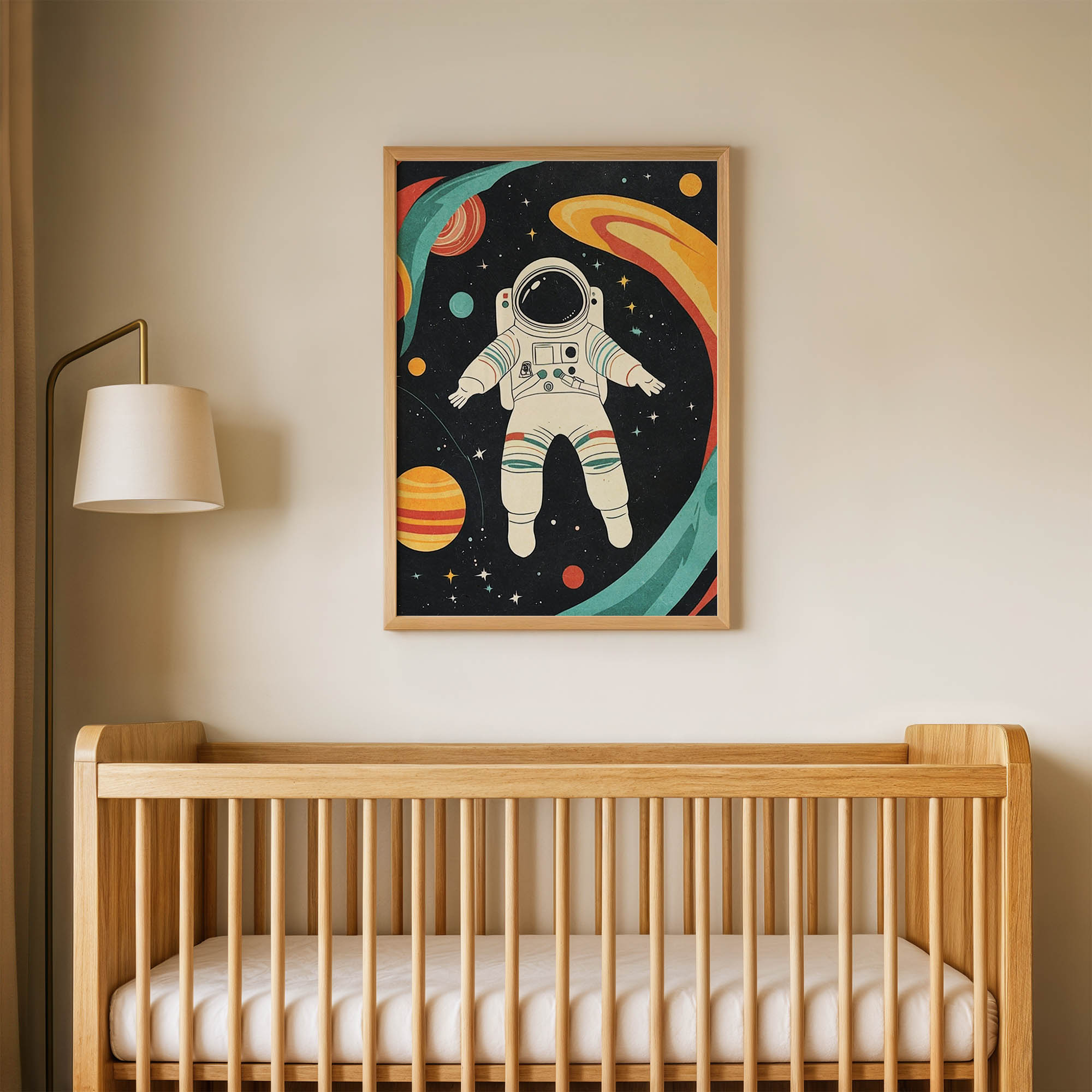Uzayda Astronot Çocuk Odası Duvar Posteri Çerçeveli Tablo Dekorasyon