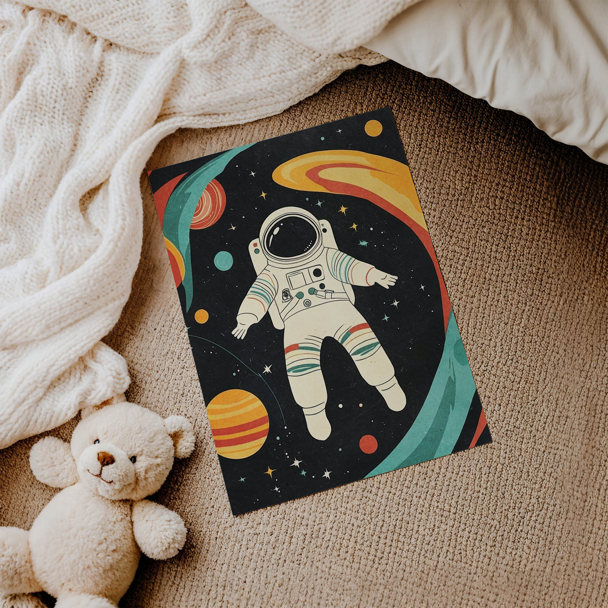 Uzayda Astronot Çocuk Odası Duvar Posteri Çerçeveli Tablo Dekorasyon - Görsel 3