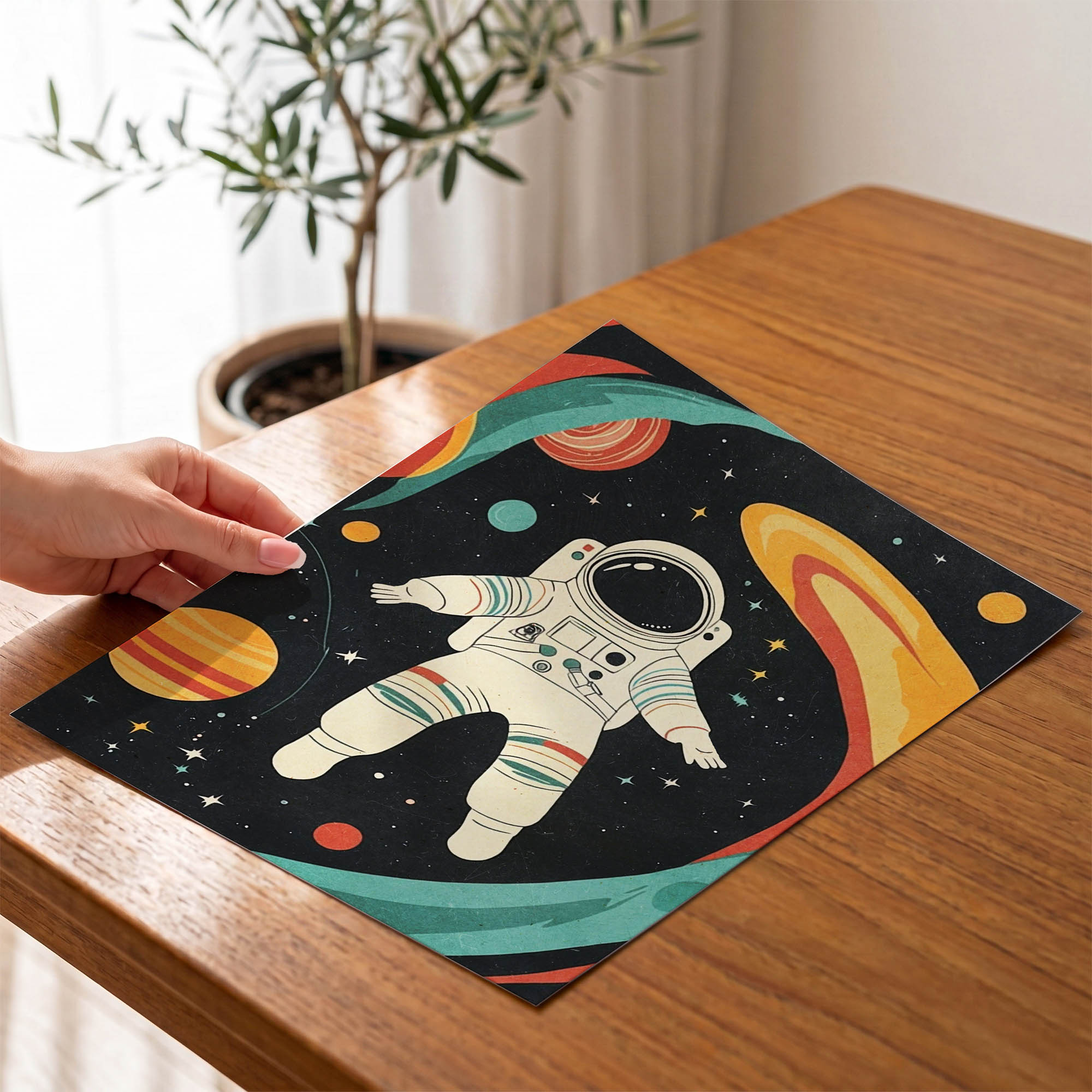 Uzayda Astronot Çocuk Odası Duvar Posteri Çerçeveli Tablo Dekorasyon - Görsel 4