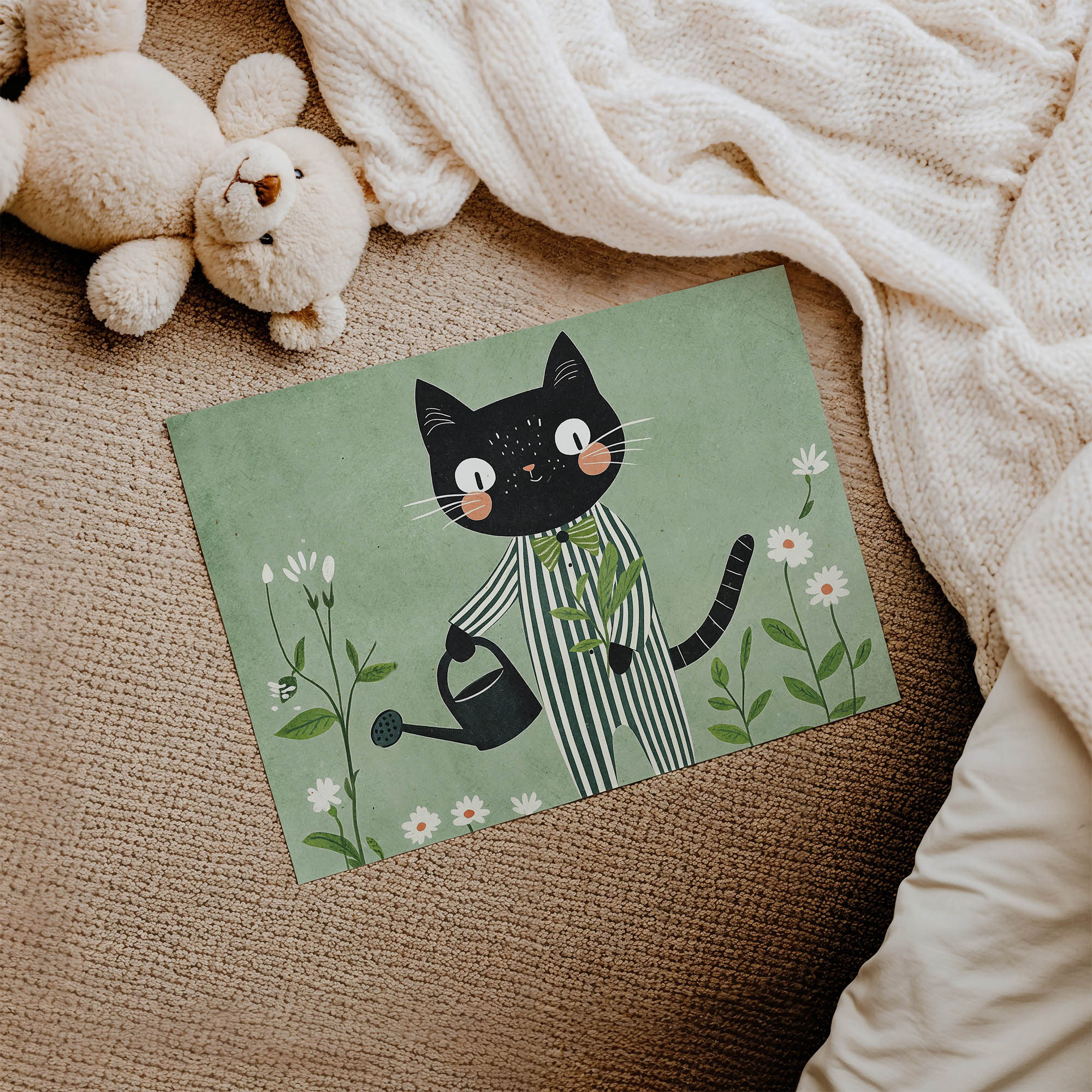 Pijamalı Kedi Çocuk Odası Duvar Posteri Çerçeveli Tablo Dekorasyon - Görsel 2