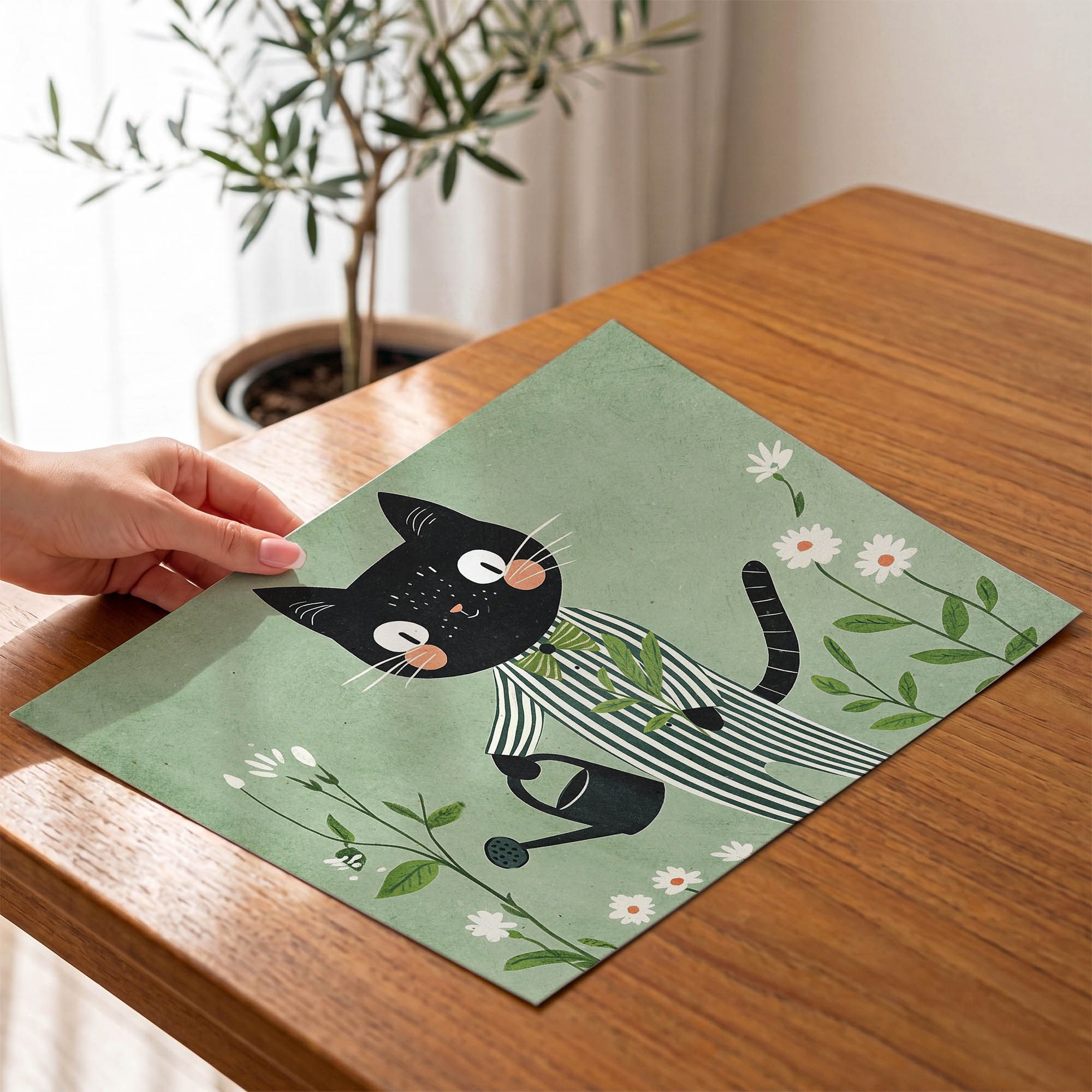 Pijamalı Kedi Çocuk Odası Duvar Posteri Çerçeveli Tablo Dekorasyon - Görsel 3