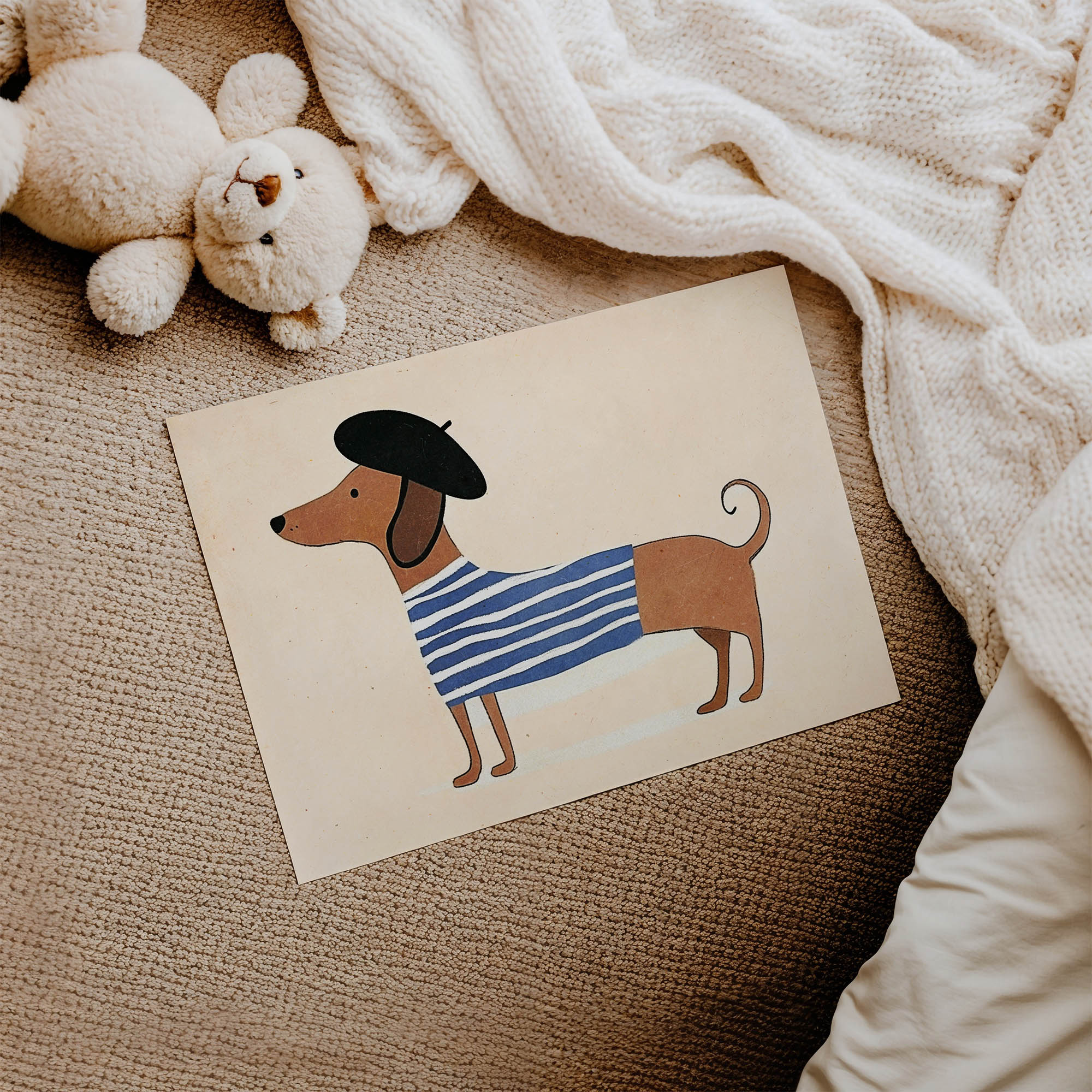 Pijamalı Köpek Çocuk Odası Duvar Posteri Çerçeveli Tablo Dekorasyon - Görsel 2
