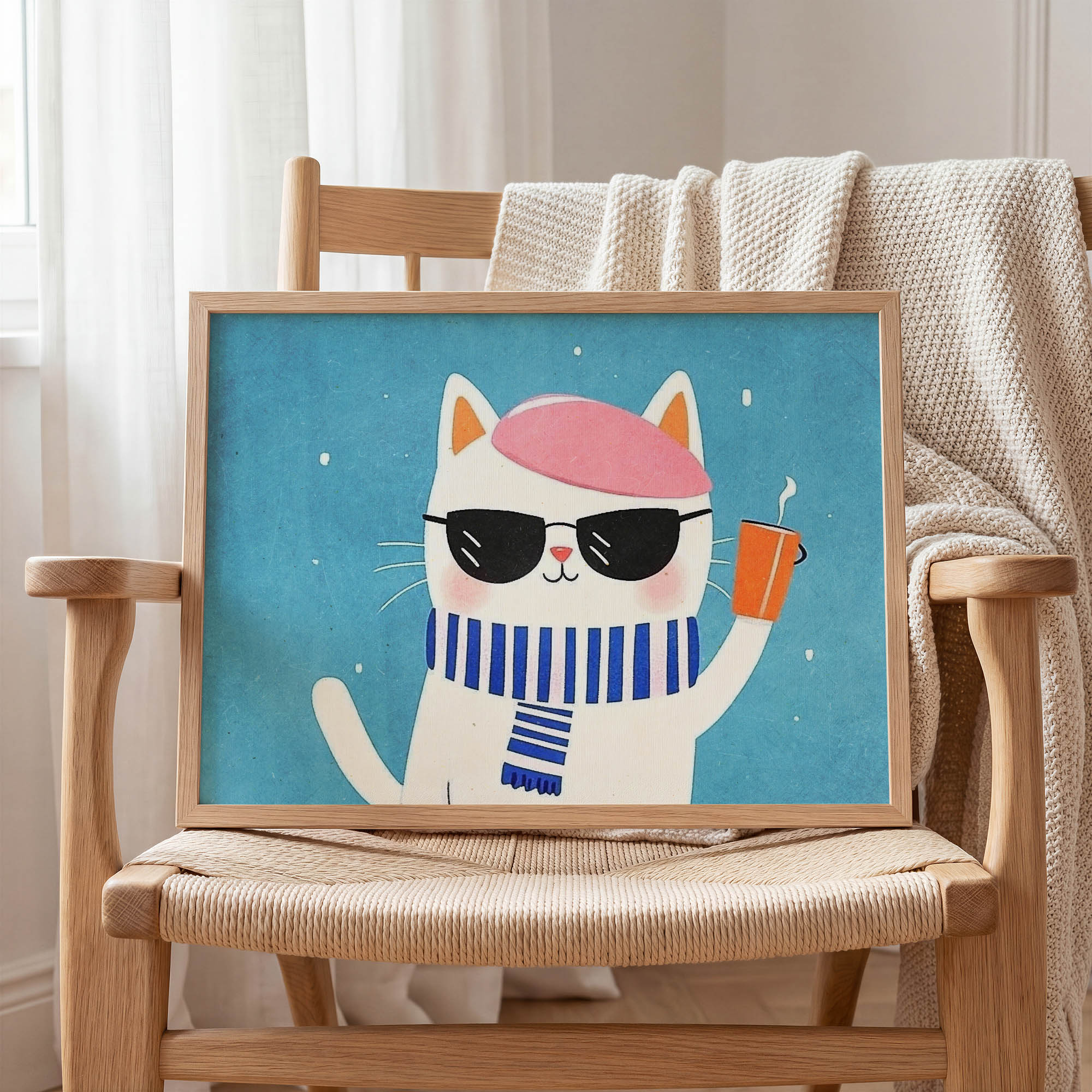 Süslü Kedi Çocuk Odası Duvar Posteri Çerçeveli Tablo Dekorasyon