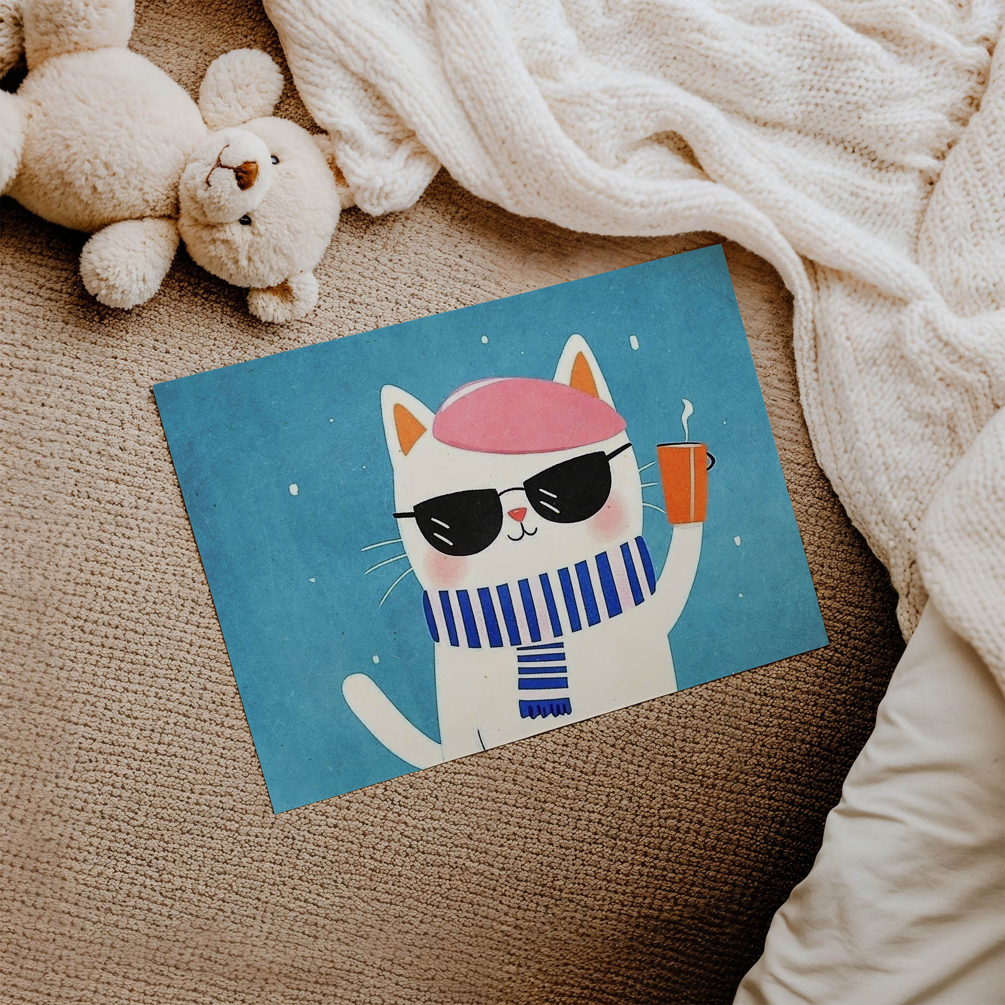 Süslü Kedi Çocuk Odası Duvar Posteri Çerçeveli Tablo Dekorasyon - Görsel 2