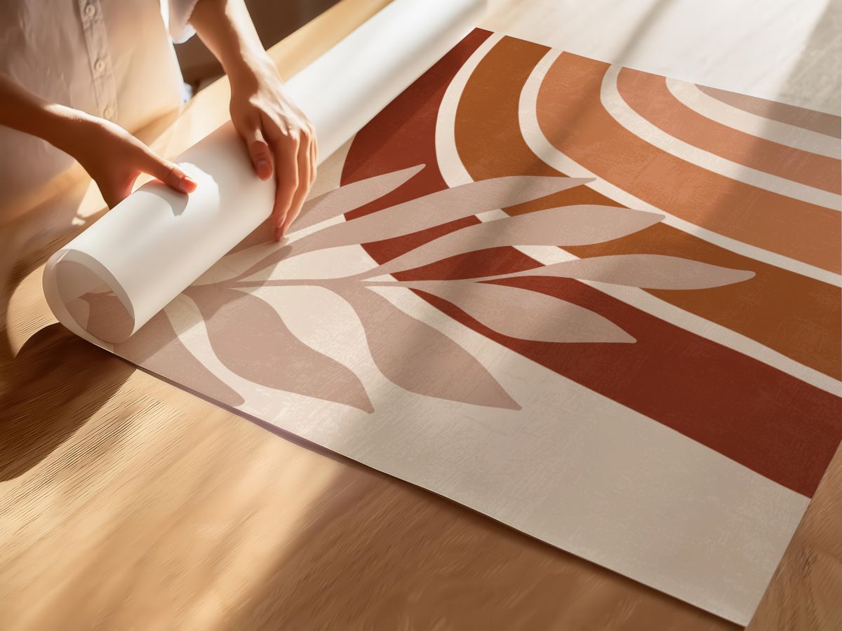 Boho Terakota Gökkuşağı ve Soluk Yaprak Dalı, rulo yapılmış çerçevesiz poster