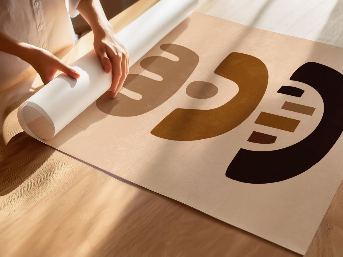 Boho Kahve Tonlarında Üst Üste Soyut Formlar, rulo yapılmış çerçevesiz poster
