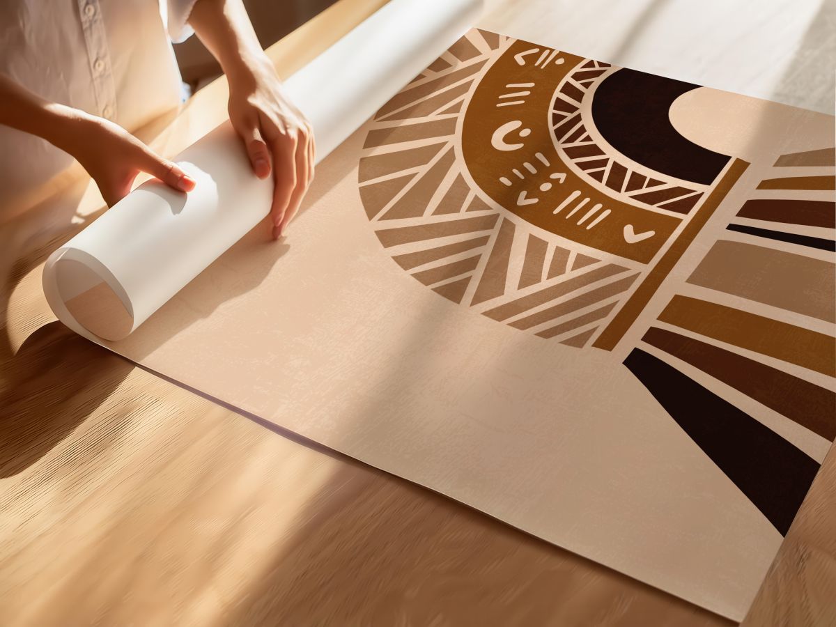 Boho Etnik Desenli Kahverengi Kemer, rulo yapılmış çerçevesiz poster