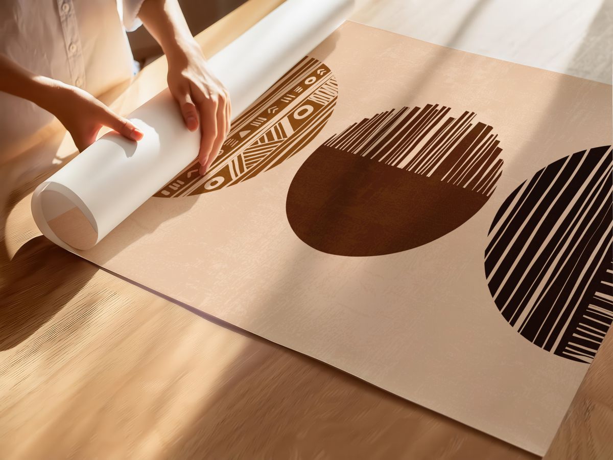 Boho Etnik Desenli Üç Kahverengi Daire, rulo yapılmış çerçevesiz poster