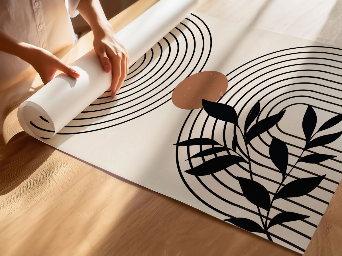 Boho Siyah Çizgisel Kemerler Arasında Terakota Güneş, rulo yapılmış çerçevesiz poster