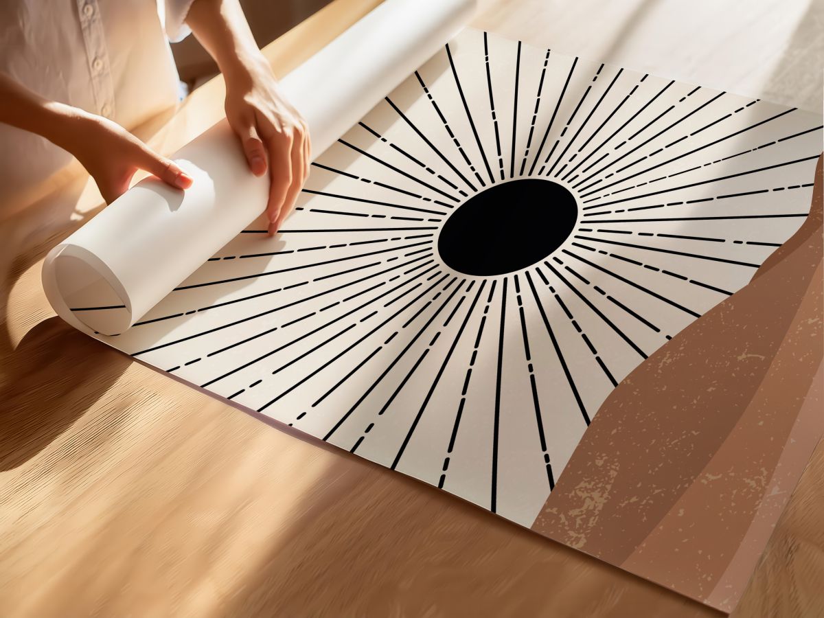 Boho Terakota Çöl Tepeleri Üzerinde Siyah Güneş, rulo yapılmış çerçevesiz poster