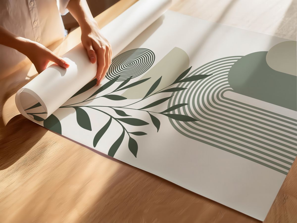 Boho Gri Yeşil Kemerler, Spiral Daire ve Yaprak Dalı, rulo yapılmış çerçevesiz poster