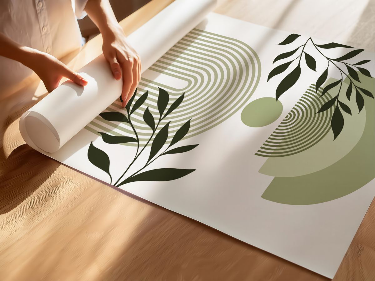 Boho Yeşil Çizgisel Kemer, Yarım Daireler ve Koyu Yapraklar, rulo yapılmış çerçevesiz poster