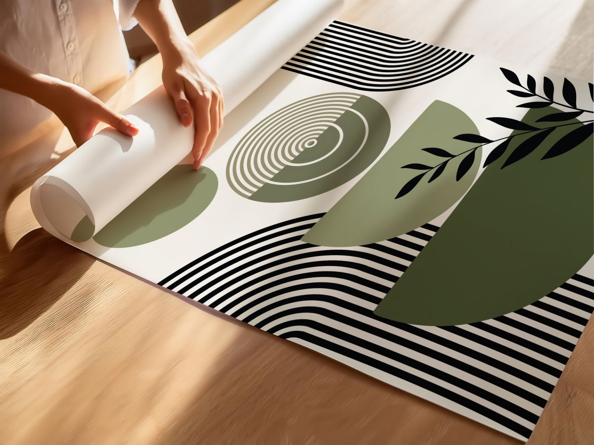 Boho Zeytin Yeşili Yarım Daireler ve Siyah Çizgili Kemerler, rulo yapılmış çerçevesiz poster