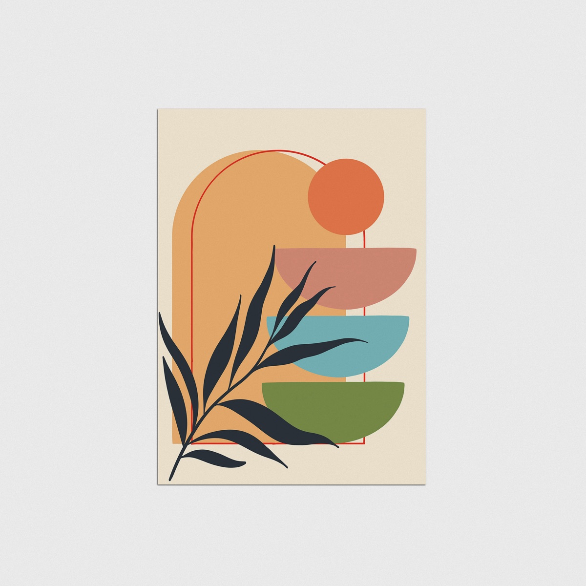 Boho Turuncu Kemer, Renkli Yarım Daireler ve Lacivert Yaprak, çerçevesiz poster