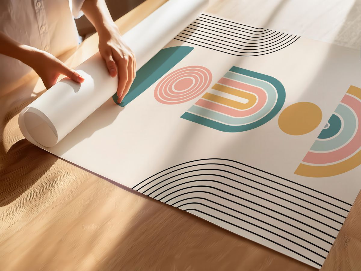 Boho Pastel Üst Üste Formlar ve Siyah Çizgisel Kemerler, rulo yapılmış çerçevesiz poster