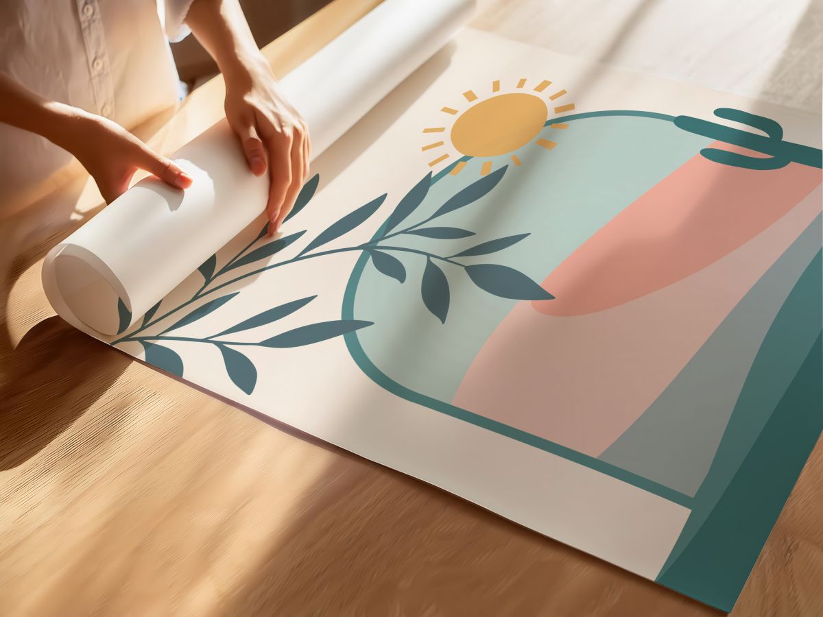 Boho Kemer İçinde Kaktüslü Çöl ve Güneş, rulo yapılmış çerçevesiz poster