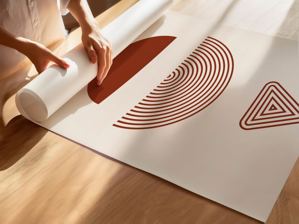 Boho Kiremit Yarım Daire, Çizgisel Yay ve Üçgen, rulo yapılmış çerçevesiz poster