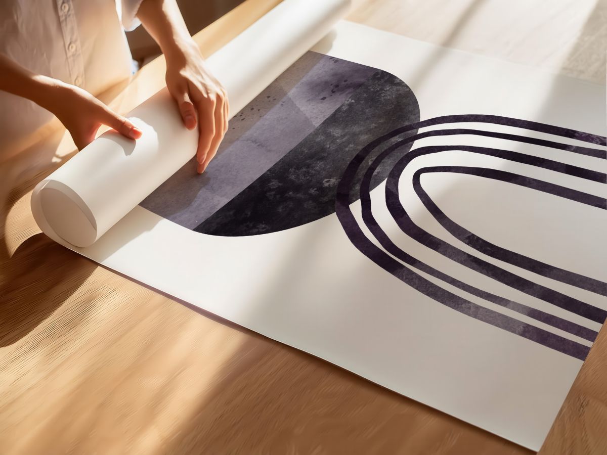 Boho Mor Suluboya Kemer ve Siyah Çizgiler, rulo yapılmış çerçevesiz poster