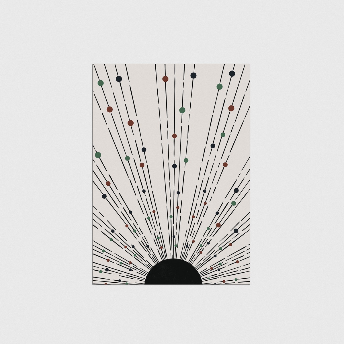 Boho Siyah Güneş ve Renkli Noktalı Işınlar, çerçevesiz poster