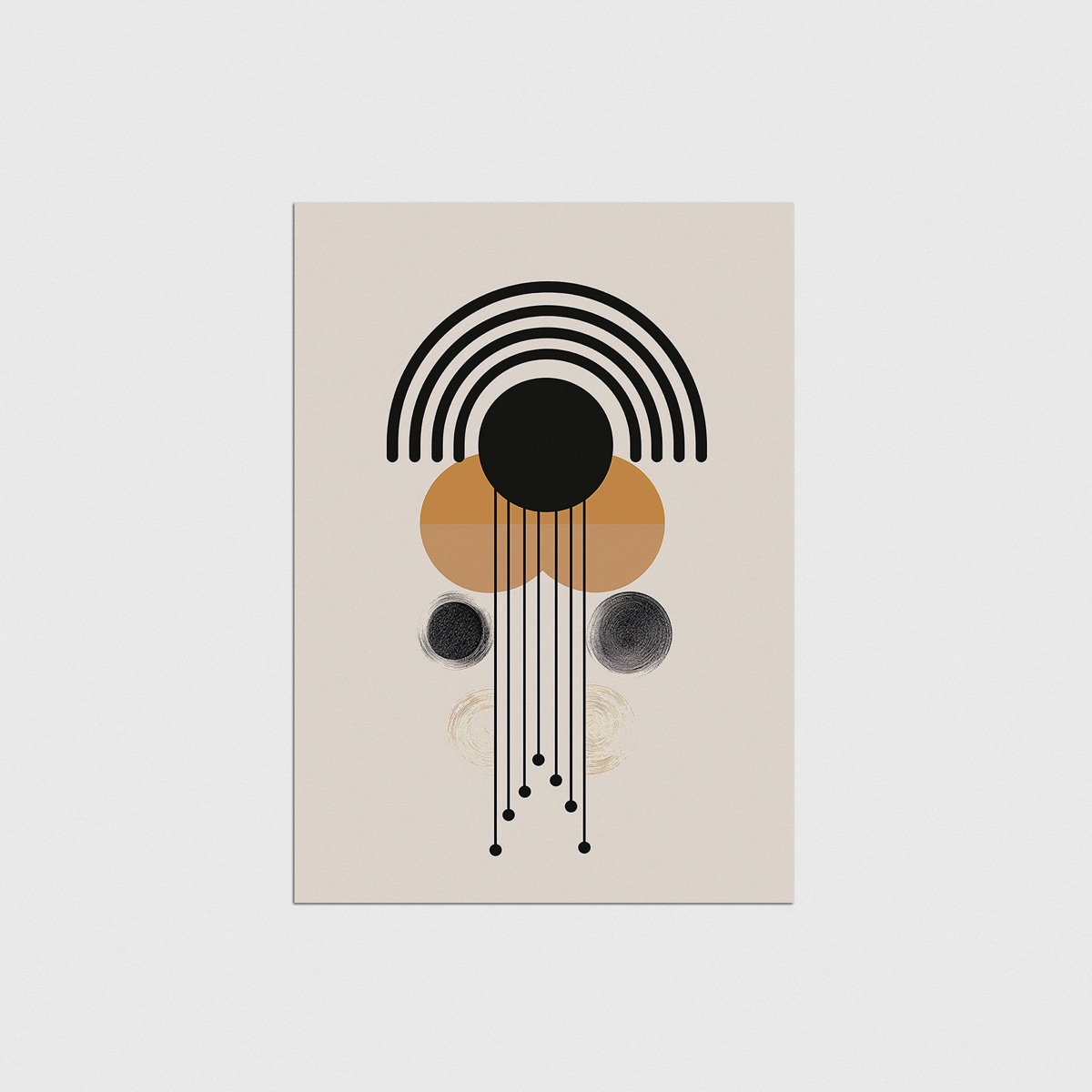 Boho Siyah Gökkuşağı, Hardal Daire ve Sarkan Çizgiler, çerçevesiz poster