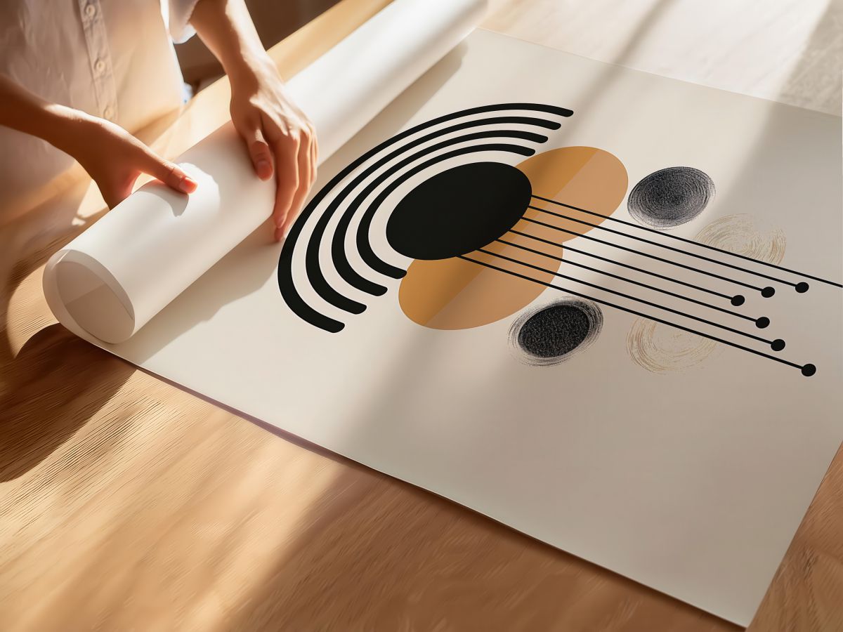 Boho Siyah Gökkuşağı, Hardal Daire ve Sarkan Çizgiler, rulo yapılmış çerçevesiz poster