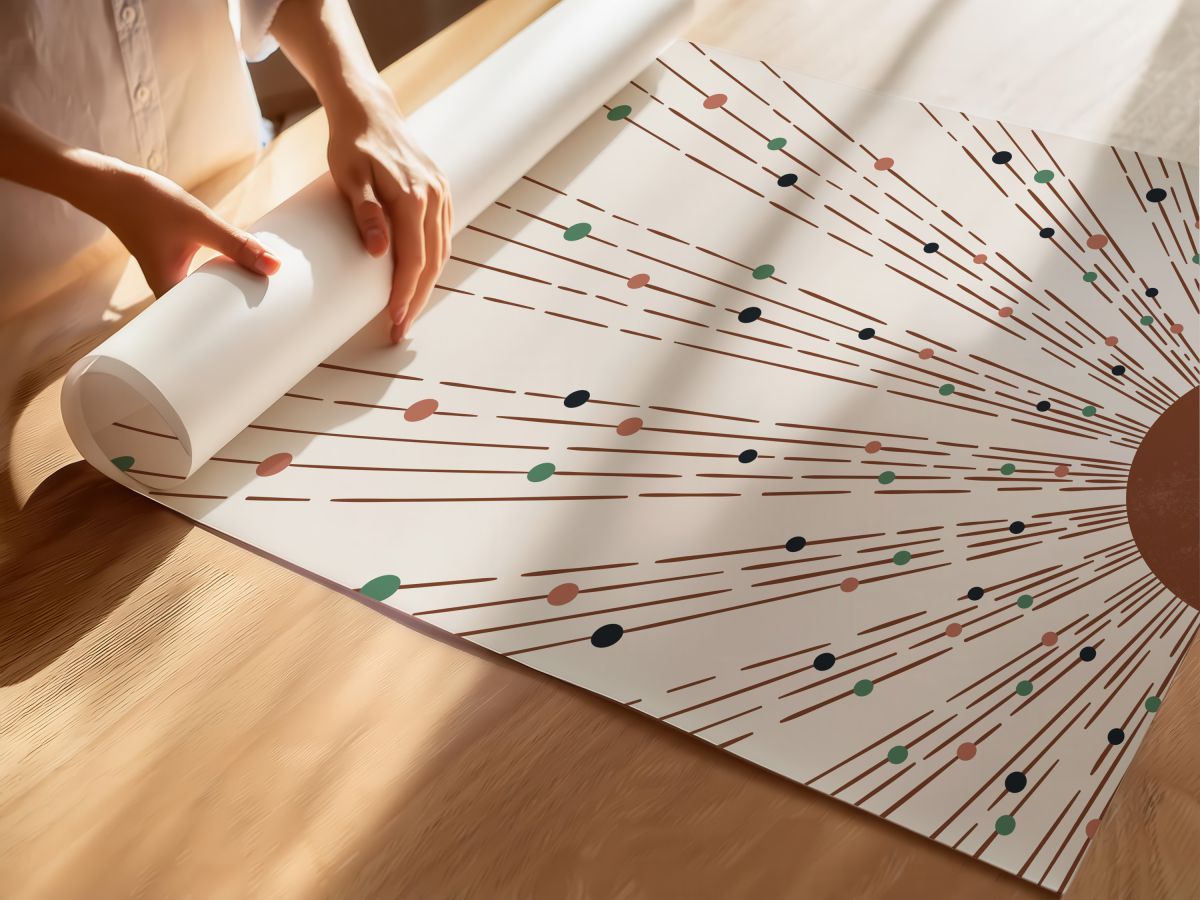 Boho Kiremit Güneş ve Renkli Noktalı Işınlar, rulo yapılmış çerçevesiz poster