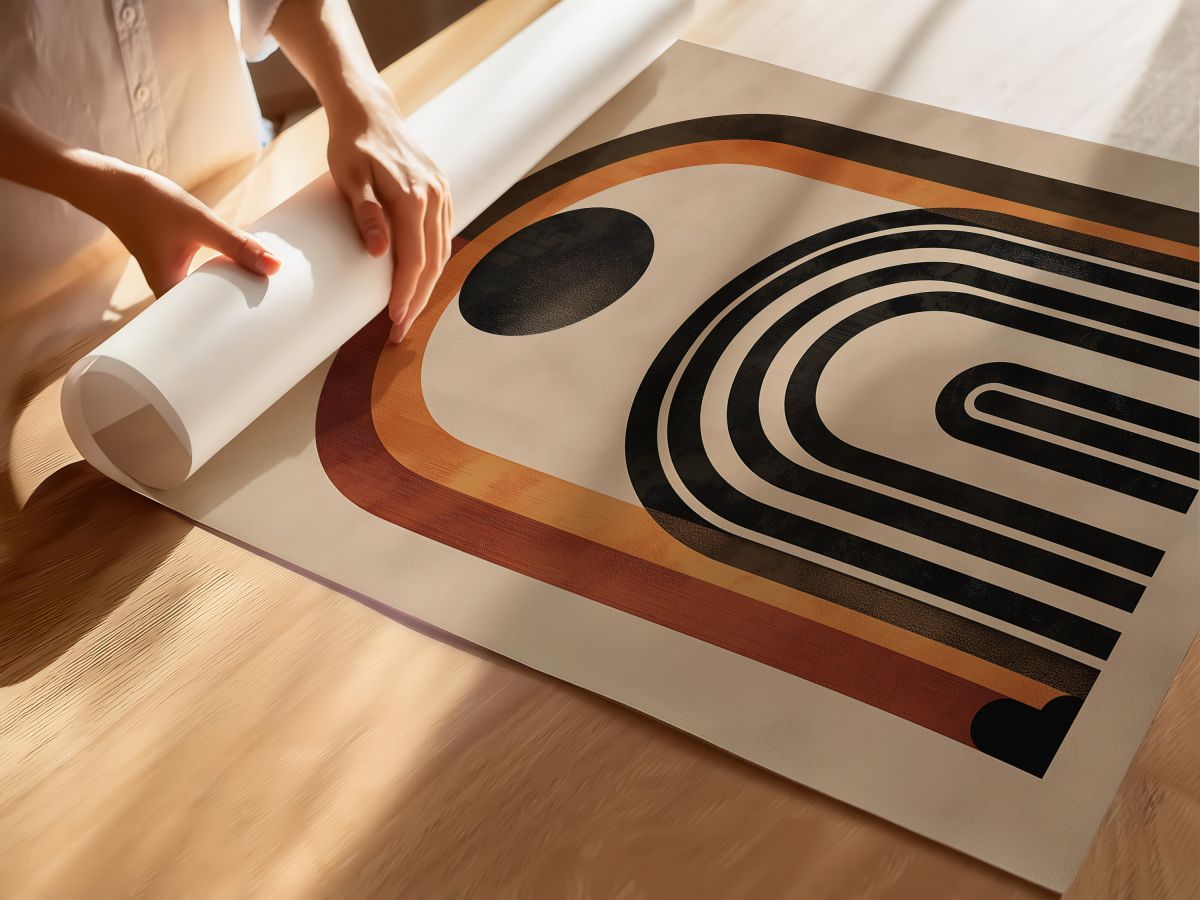 Boho Turuncu Kemer İçinde Siyah Daire ve Çizgisel Kemer, rulo yapılmış çerçevesiz poster