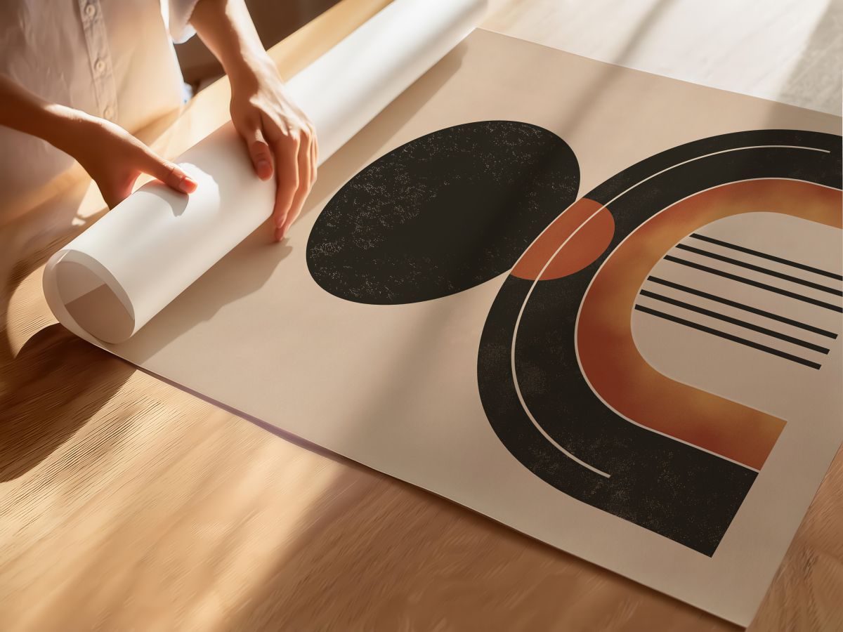 Boho Siyah Dokulu Daire ve Kiremit Kemer, rulo yapılmış çerçevesiz poster