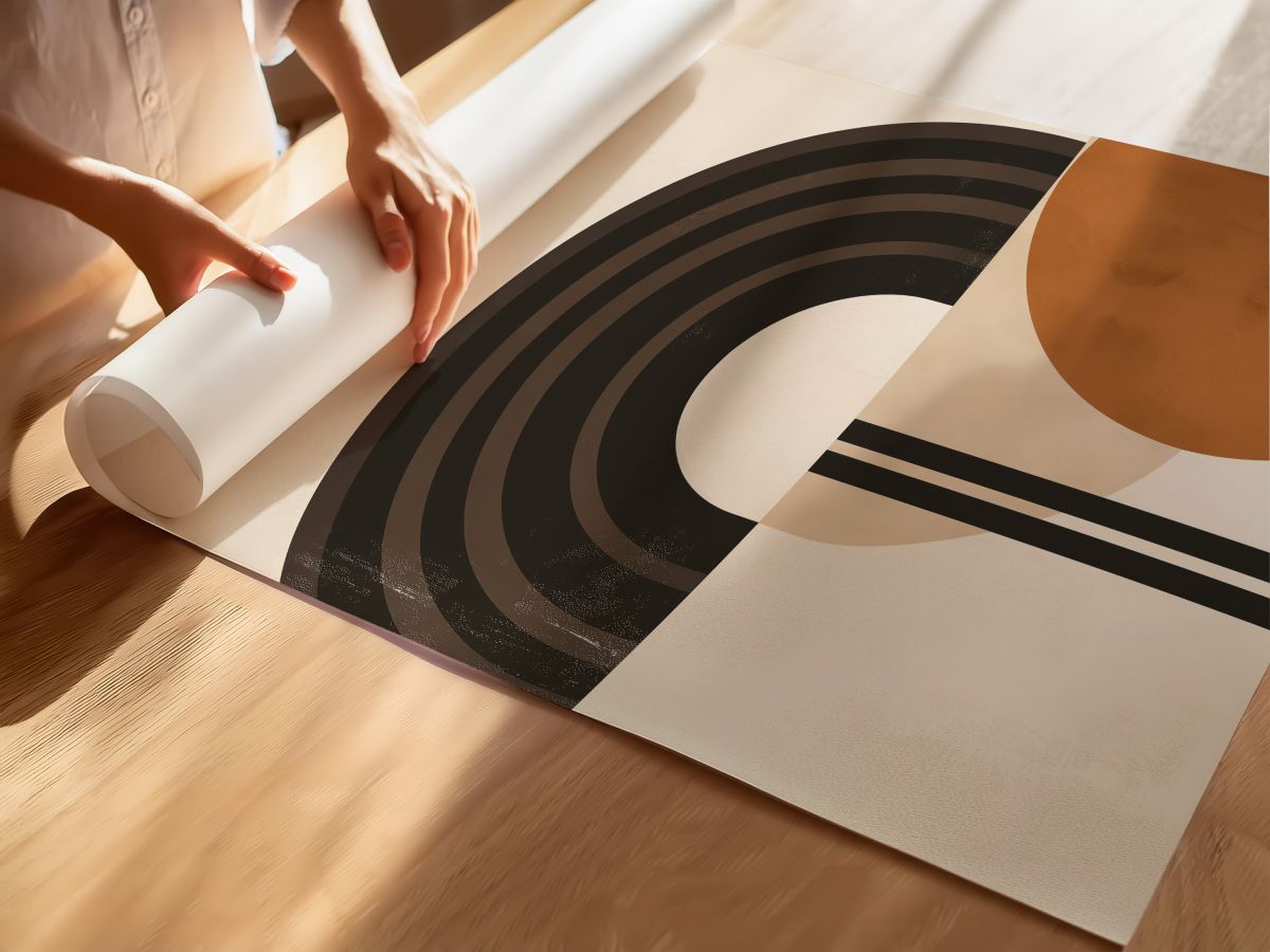 Boho Koyu Kahve Gökkuşağı ve Hardal Daire, rulo yapılmış çerçevesiz poster