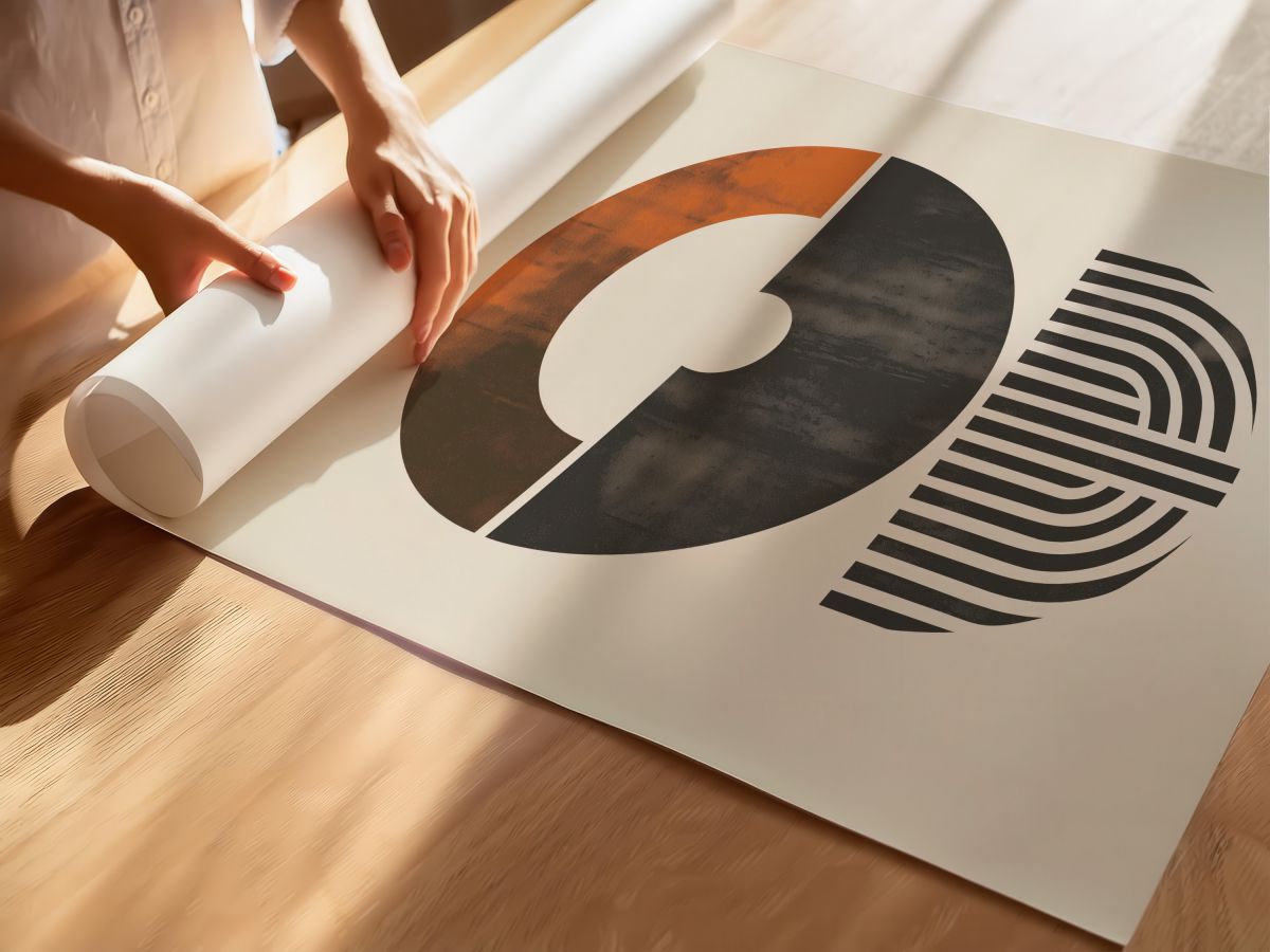 Boho Pas Turuncusu ve Antrasit Yarım Daireler, rulo yapılmış çerçevesiz poster
