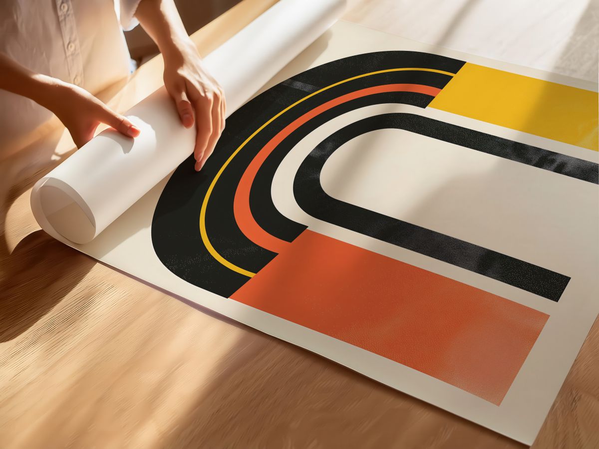 Boho Siyah Kemer, Turuncu ve Sarı Bloklar, rulo yapılmış çerçevesiz poster