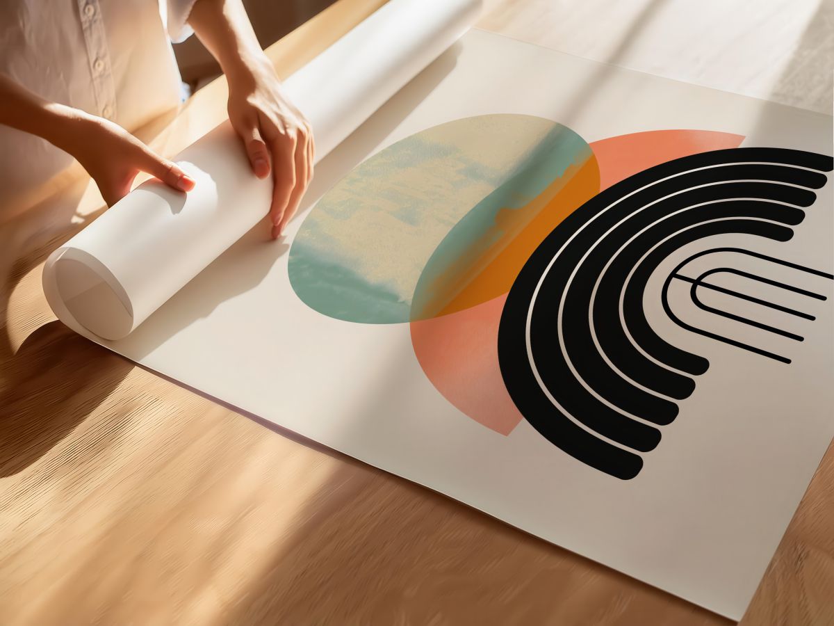 Boho Mint ve Somon Daireler ile Siyah Gökkuşağı, rulo yapılmış çerçevesiz poster
