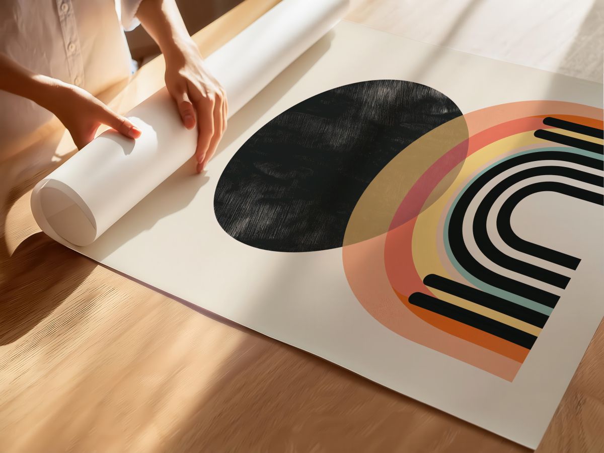 Boho Siyah Daire ve Pastel Gökkuşağı, rulo yapılmış çerçevesiz poster