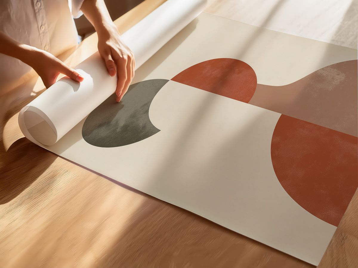 Boho Gri Hilal ve Kiremit Soyut Formlar, rulo yapılmış çerçevesiz poster