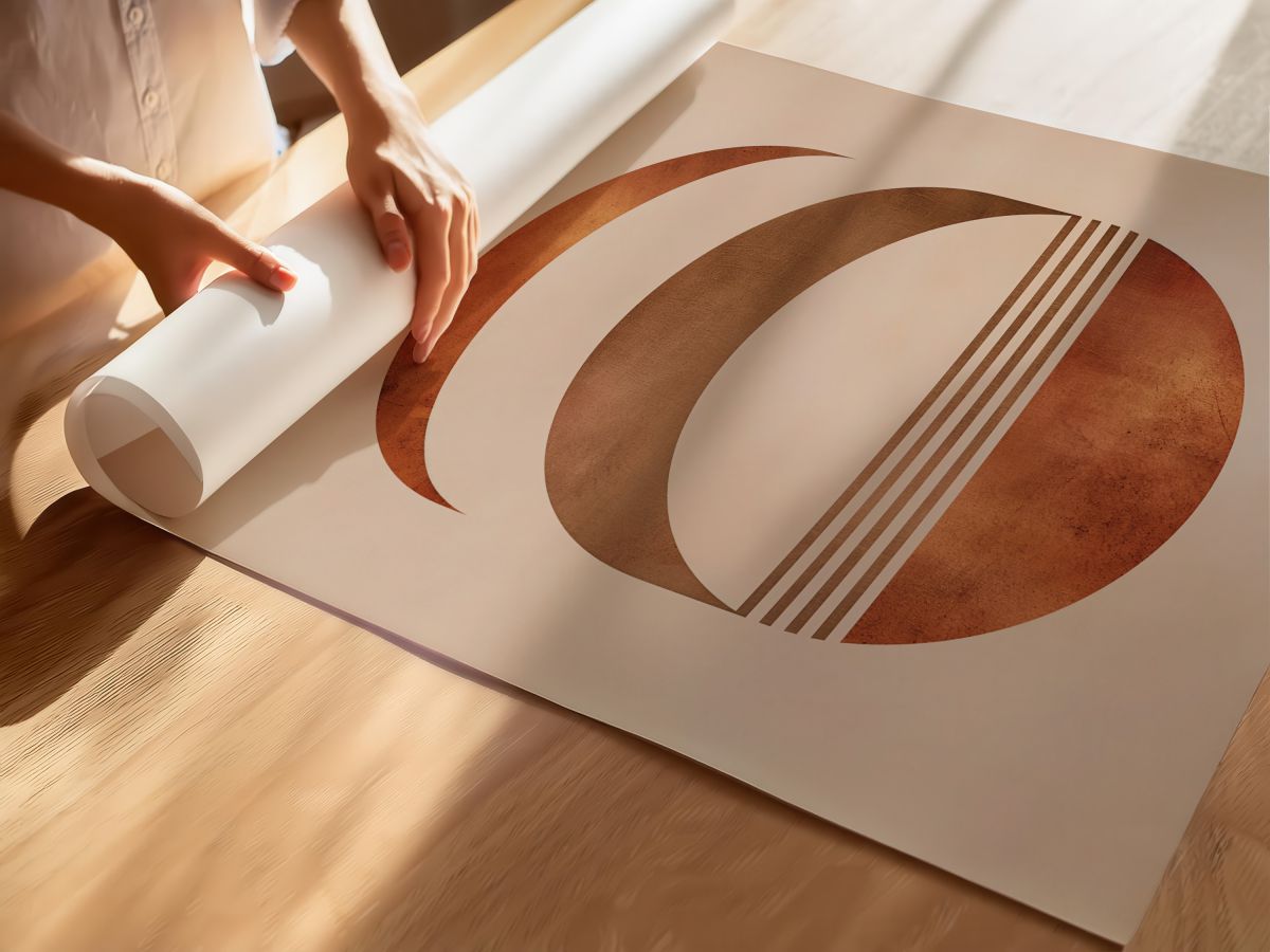 Boho Kahve Tonlarında Hilaller ve Çizgiler, rulo yapılmış çerçevesiz poster