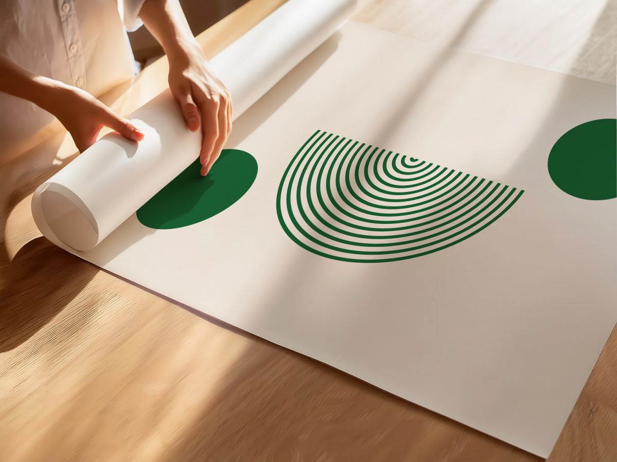 Boho Yeşil Çizgisel Yarım Daire ve İki Daire, rulo yapılmış çerçevesiz poster