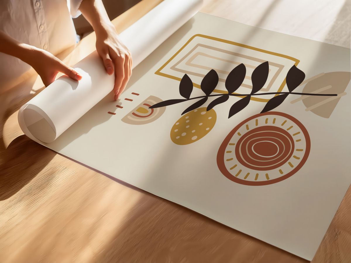 Boho Hardal Çerçeve, Etnik Daire ve Koyu Yaprak Dalı, rulo yapılmış çerçevesiz poster