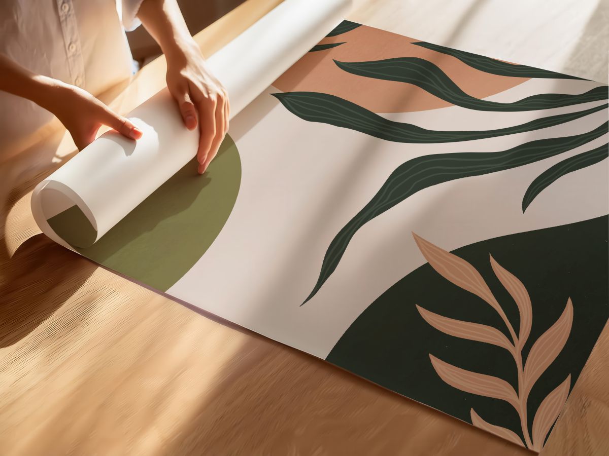 Boho Koyu Yeşil Yapraklar, Zeytin Yeşili Daire ve Terakota, rulo yapılmış çerçevesiz poster